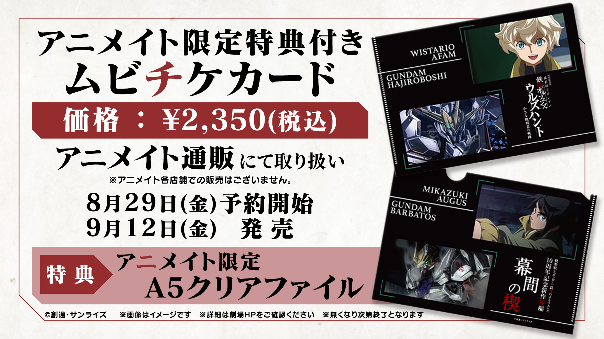 アニメイト限定A5クリアファイル付きムビチケ前売券（カード）